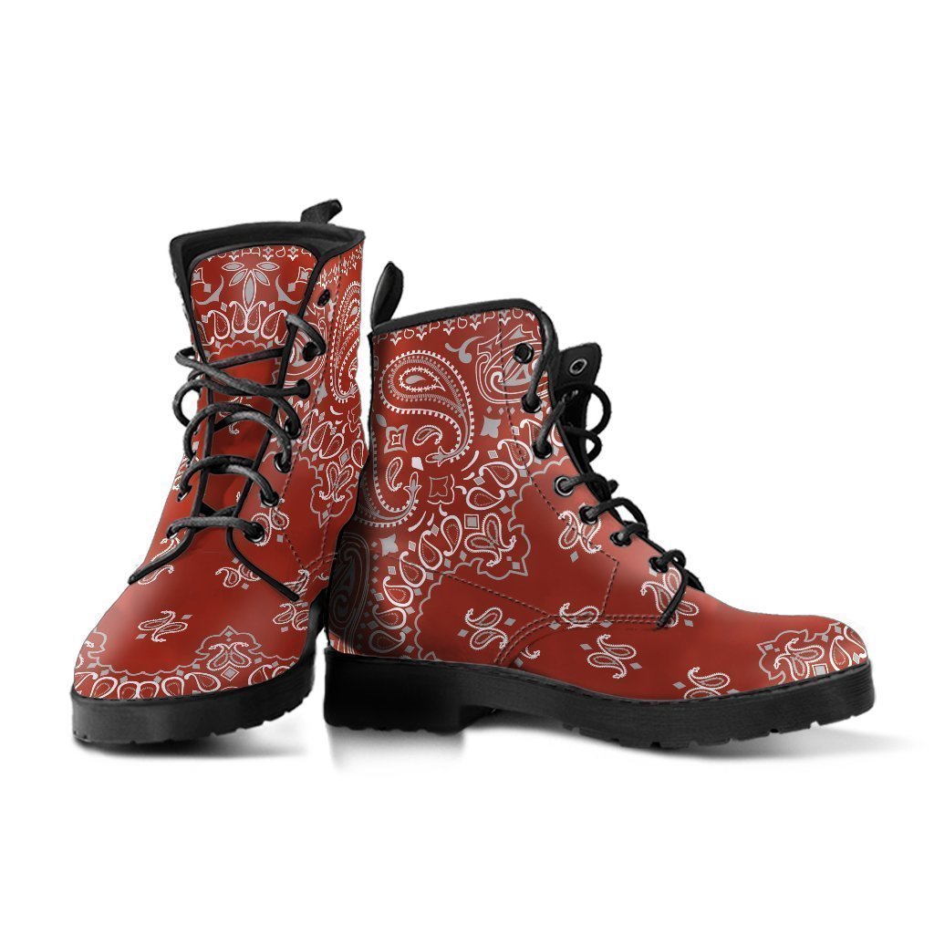 Combat Boots - Red Paisley Design | Red Boots Boho Shoes 