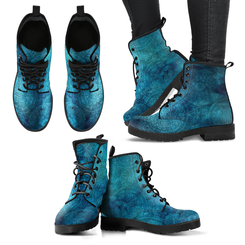 Combat Boots - Rugged Look Blue Mandala Boots | Custom