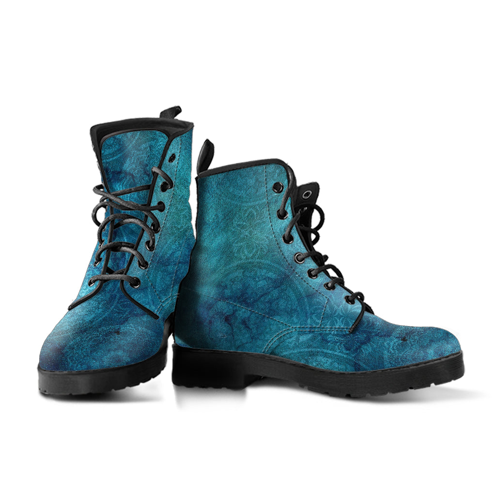 Combat Boots - Rugged Look Blue Mandala Boots | Custom