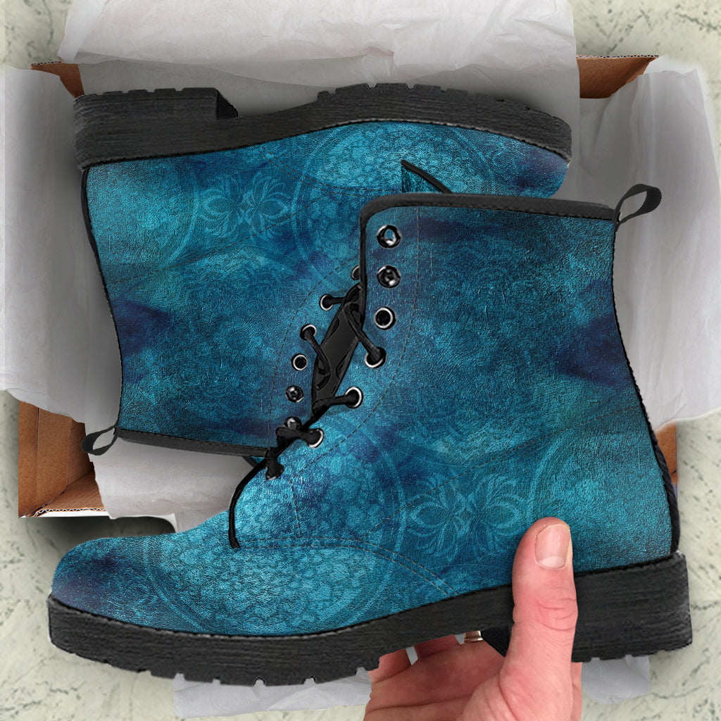 Combat Boots - Rugged Look Blue Mandala Boots | Custom