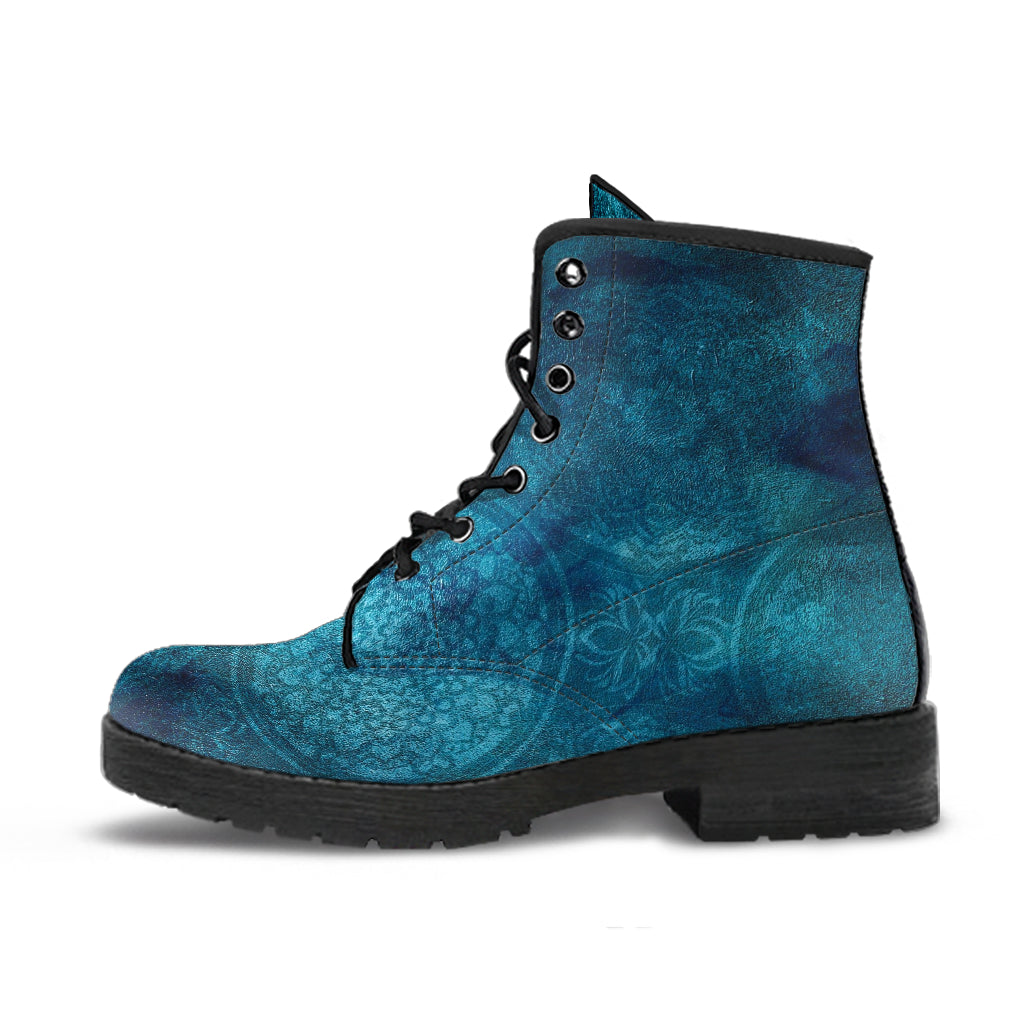 Combat Boots - Rugged Look Blue Mandala Boots | Custom
