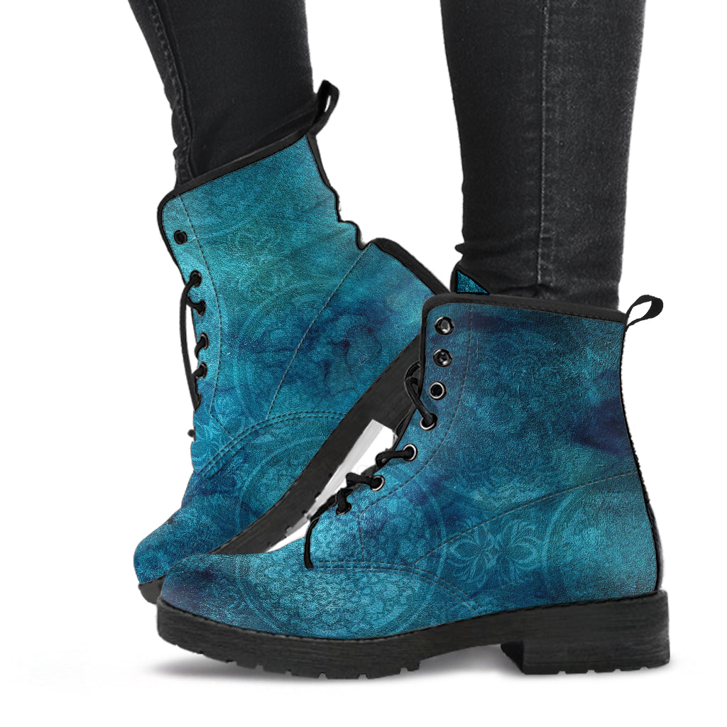 Combat Boots - Rugged Look Blue Mandala Boots | Custom