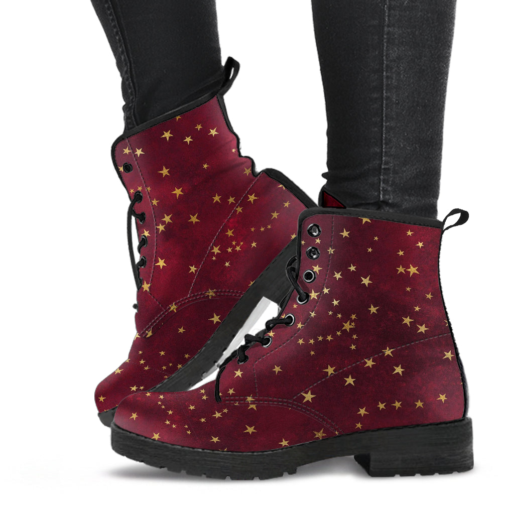Combat Boots - Rugged Look Distressed Red Galaxy #101