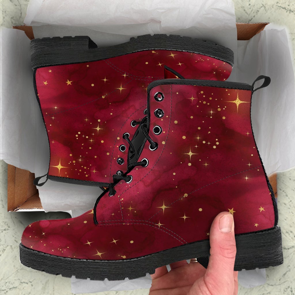 Combat Boots-Rugged Look Distressed Red Galaxy 102 Custom