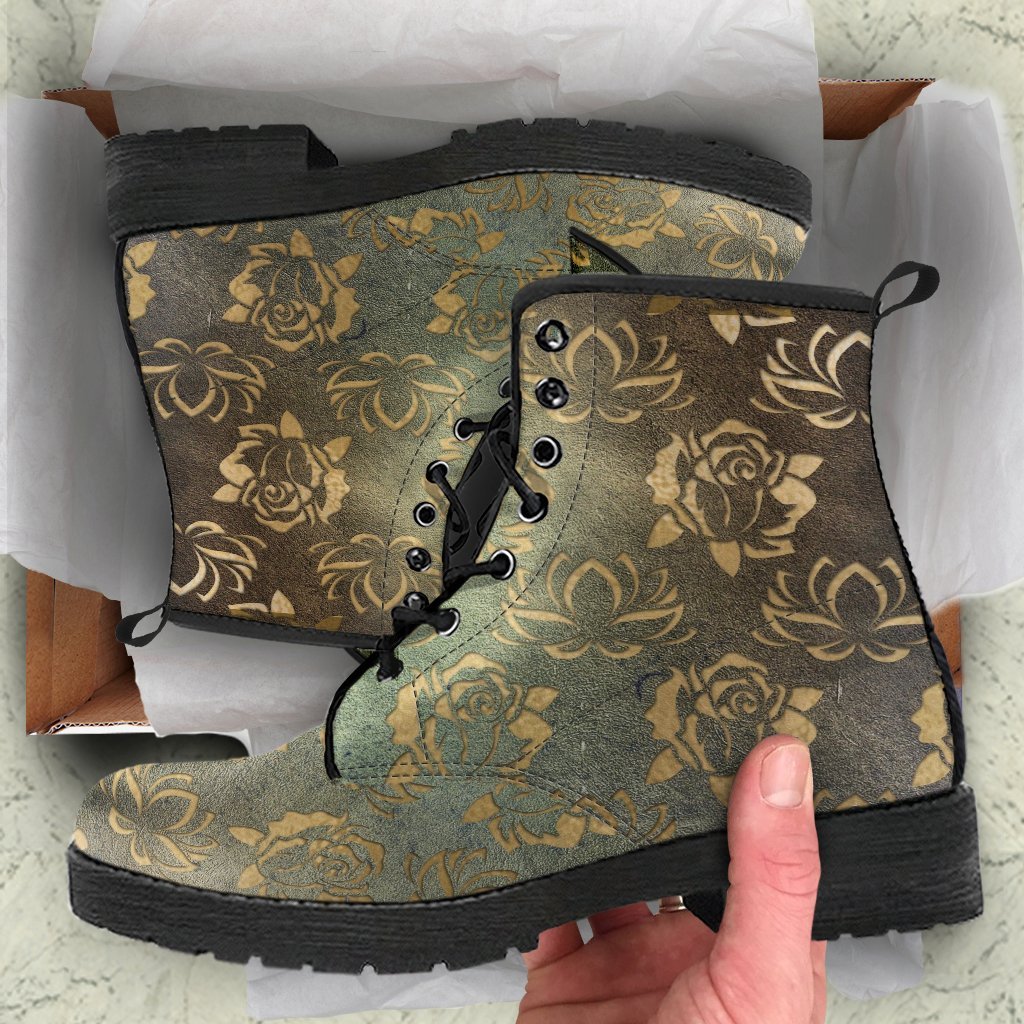 Combat Boots - Rugged Look Roses & Lotus | Custom Shoes 