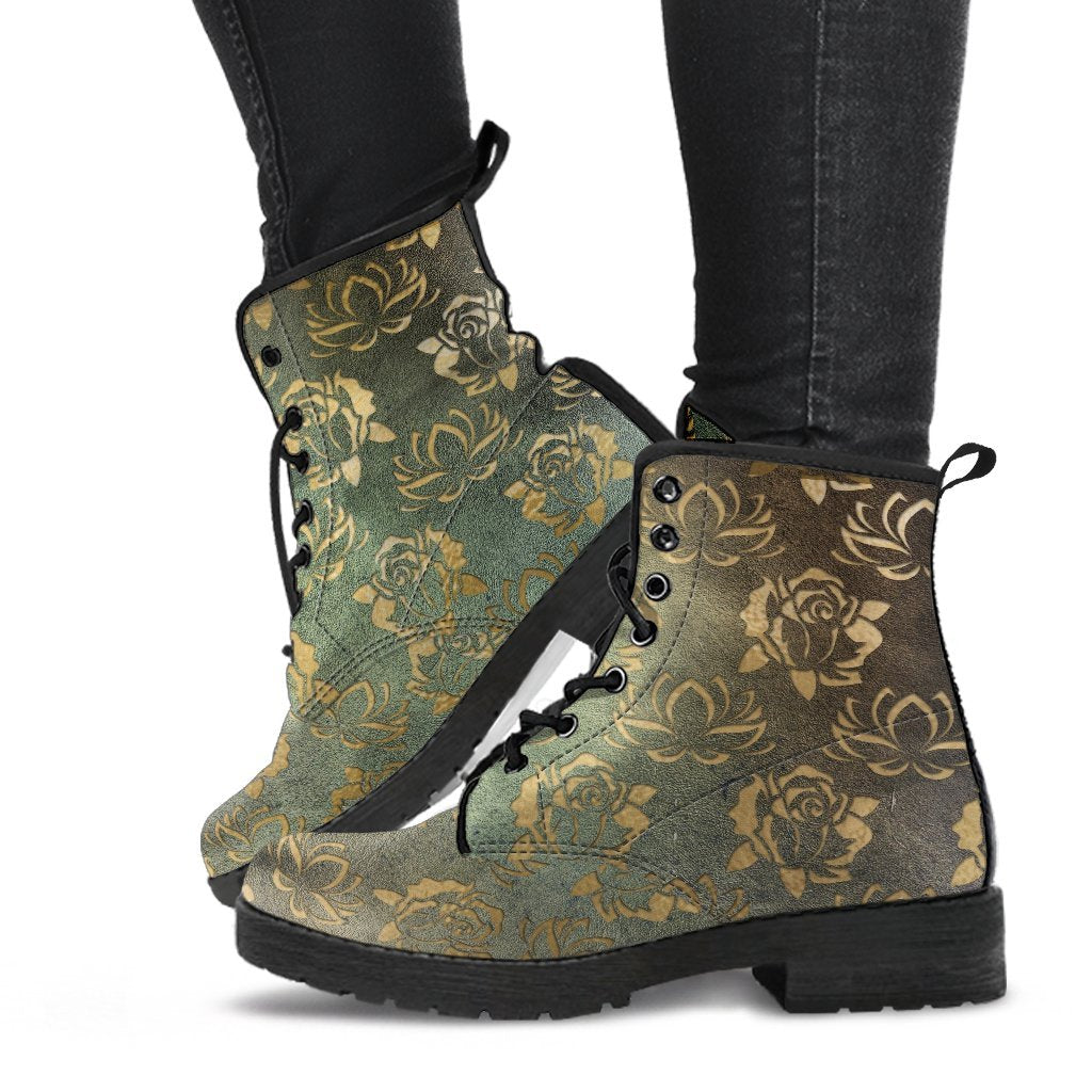 Combat Boots - Rugged Look Roses & Lotus | Custom Shoes 