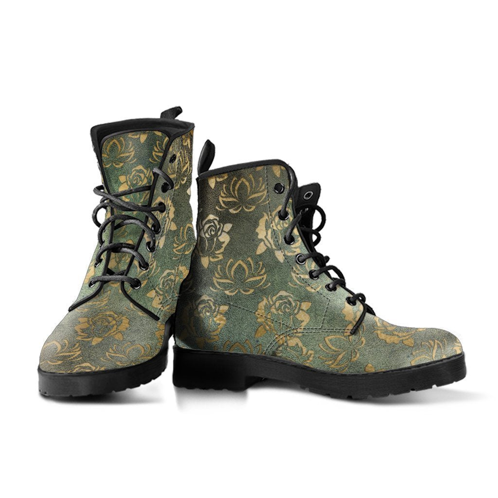 Combat Boots - Rugged Look Roses & Lotus | Custom Shoes 