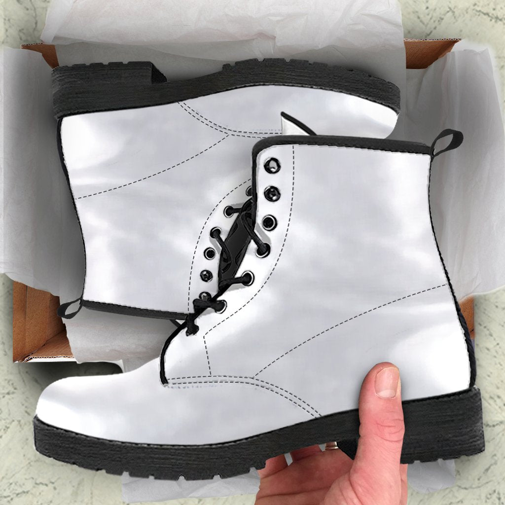 Combat Boots-Simply White Vegan Leather Boots | ACES