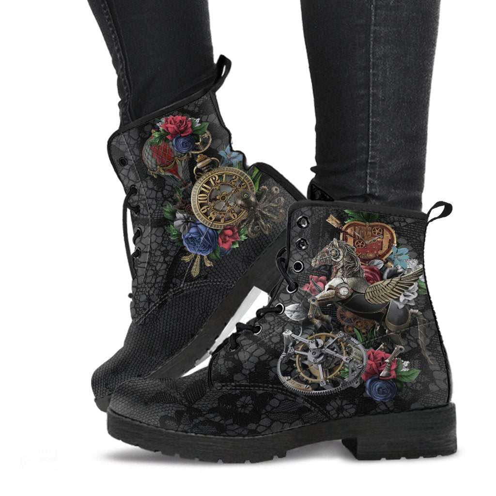 Combat Boots - Steampunk Inspired Design #11 with Black