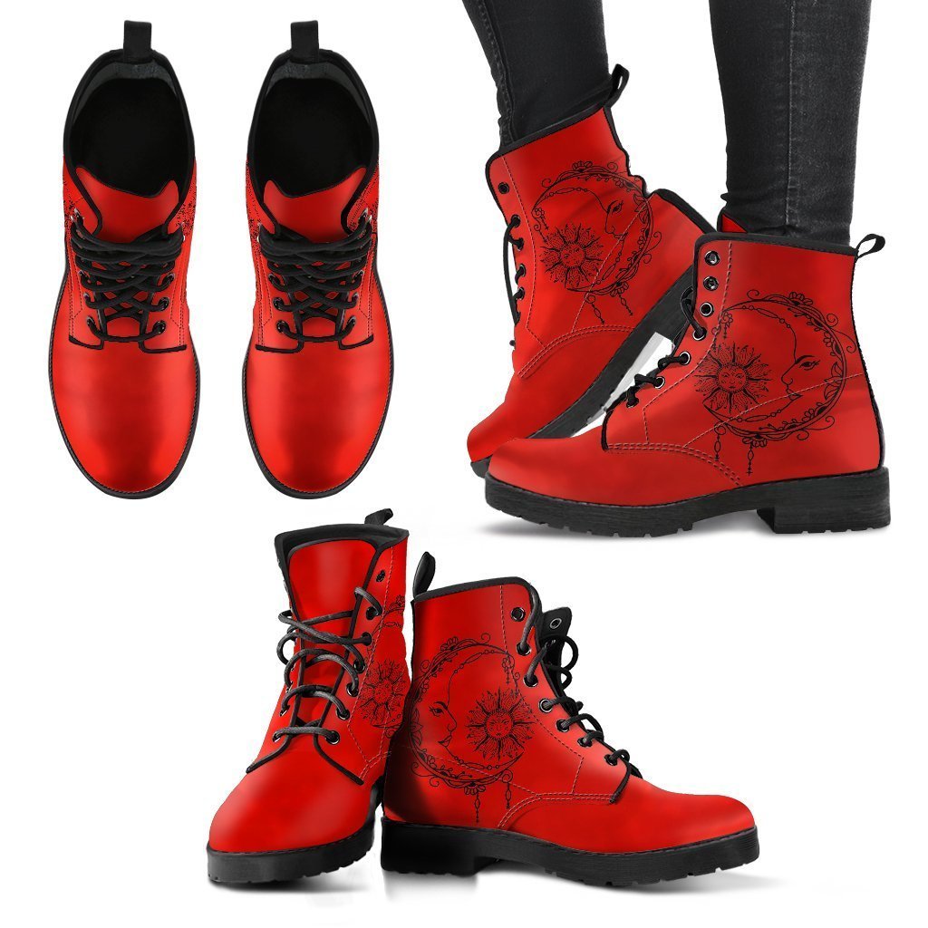 Combat Boots - Sun and Moon Boots #11 Red | Vegan Leather 