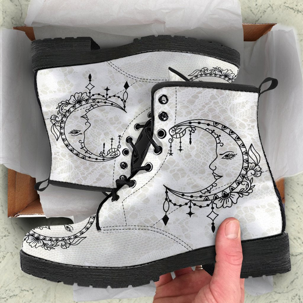 Combat Boots - Sun and Moon Boots #13 White Lace Print | 
