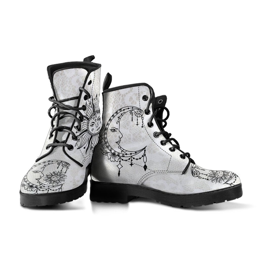 Combat Boots - Sun and Moon Boots #13 White Lace Print | 