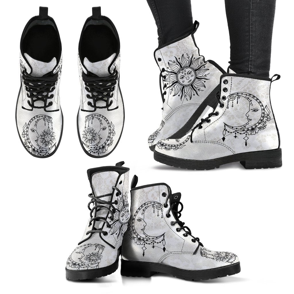 Combat Boots - Sun and Moon Boots #13 White Lace Print | 