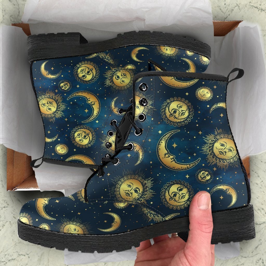 Combat Boots - Sun Moon Boots | Vegan Leather Lace Up Boots 