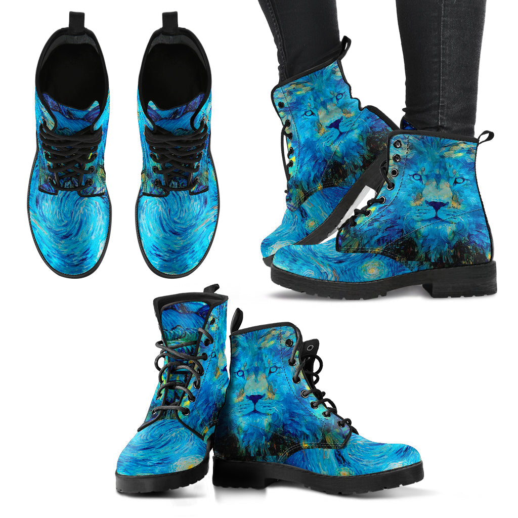 Combat Boots - The Starry Night Lion Inspired by Vincent