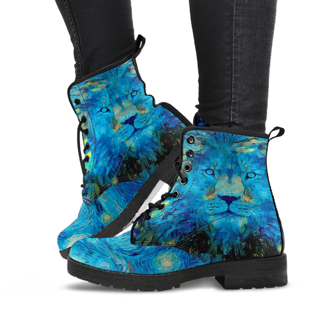 Combat Boots - The Starry Night Lion Inspired by Vincent