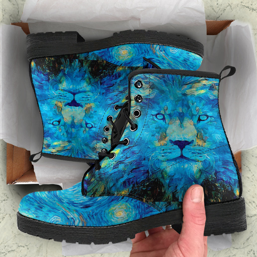 Combat Boots - The Starry Night Lion Inspired by Vincent
