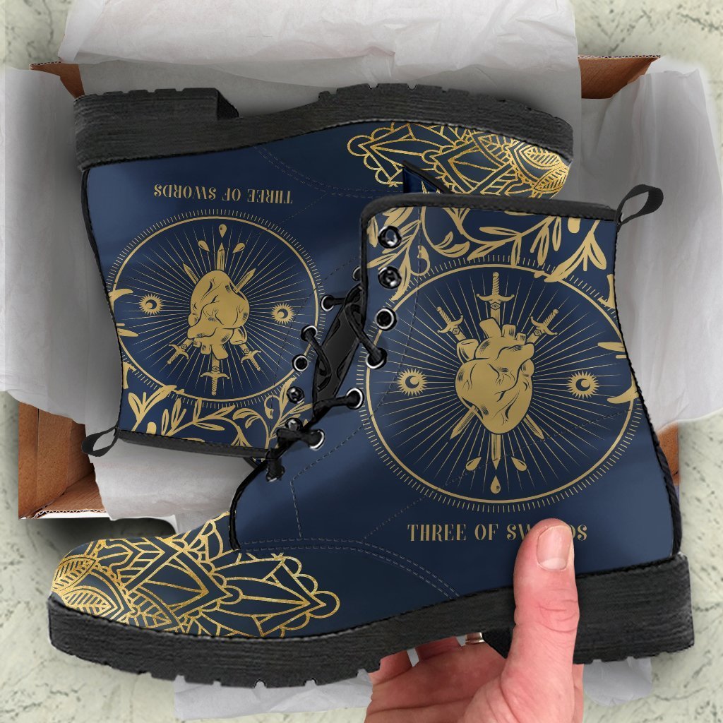 Combat Boots - Three of Swords | Tarot Art Vegan Leather