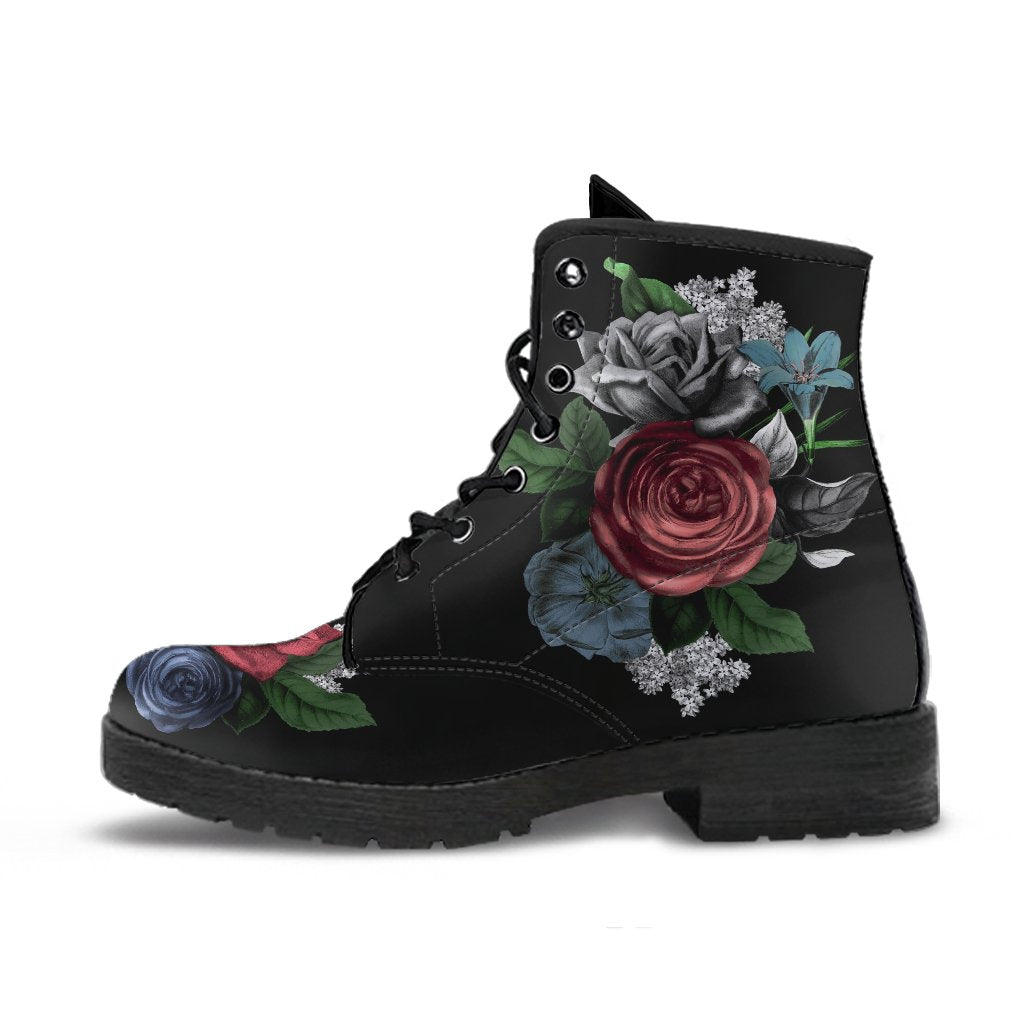 Combat Boots - Vintage Flowers in Black | Custom Shoes Vegan
