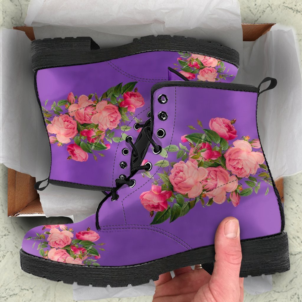 Combat Boots - Vintage Roses (Dark Purple) | Purple Boots 