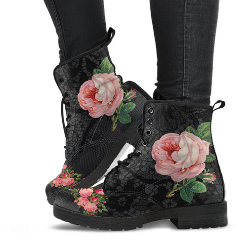 Combat Boots - Vintage Style Flowers #103 | Boho Shoes