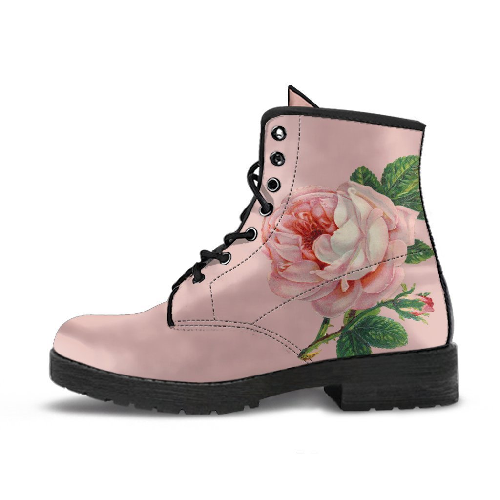Combat Boots-Vintage Style Pink Roses Boho Shoes | ACES