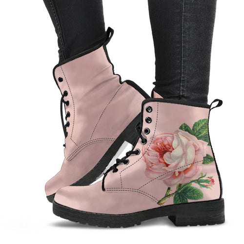 Combat Boots | Vintage Style Pink Roses | Boho Shoes 