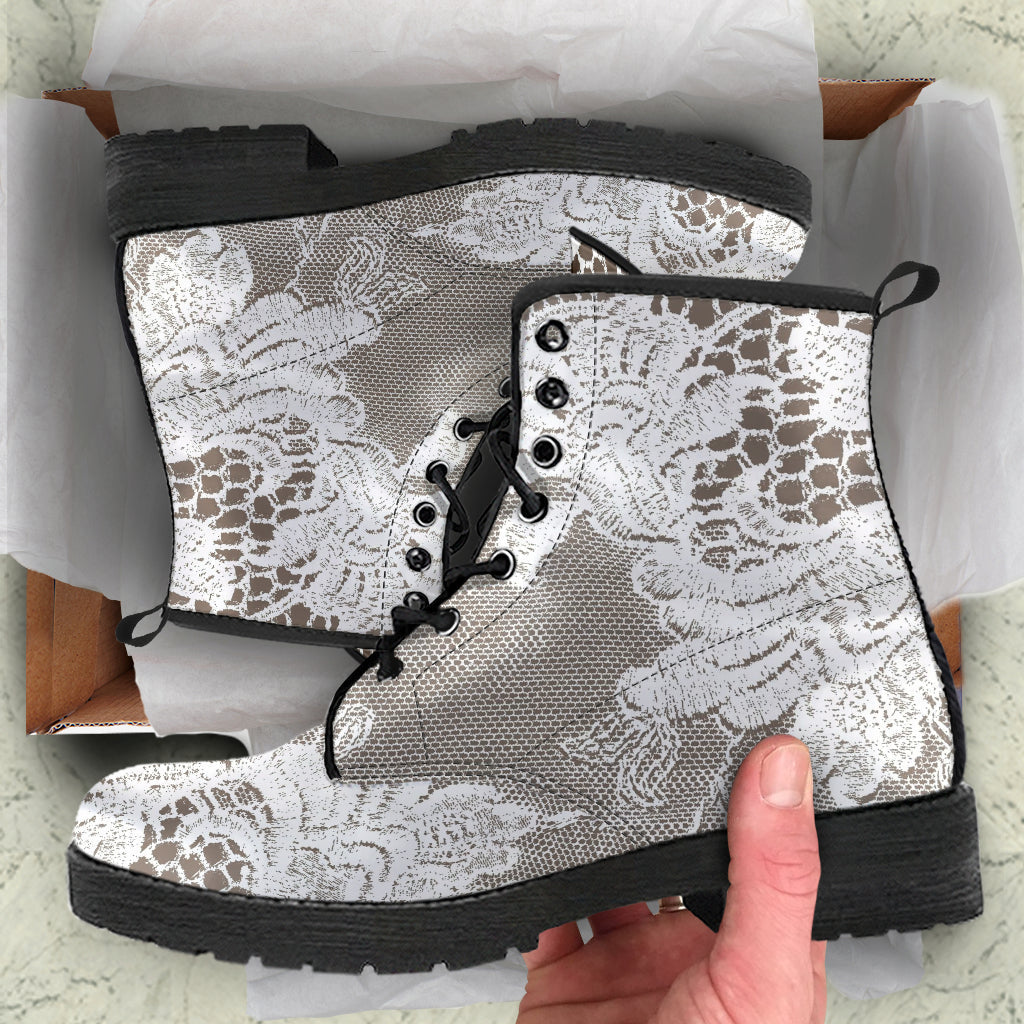 Combat Boots - White Lace Print #107 | Women’s Boots Custom
