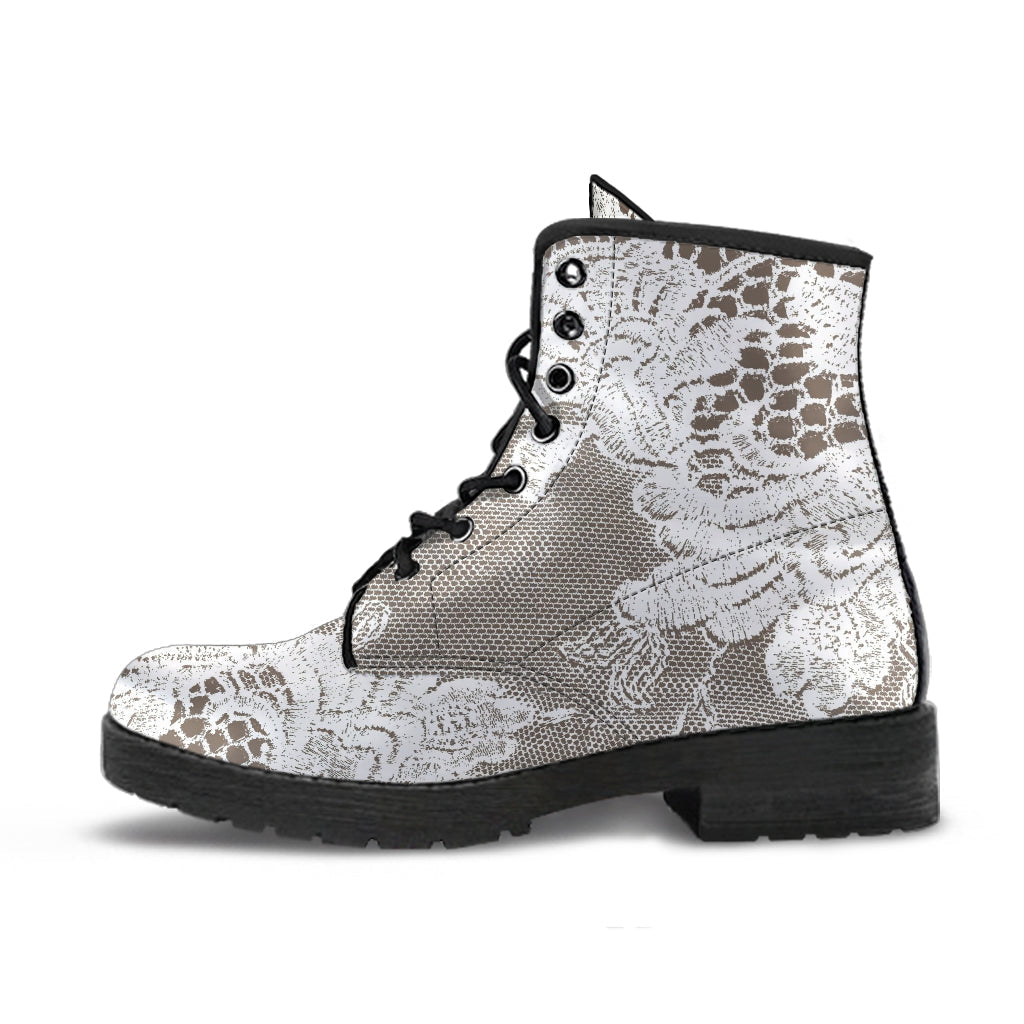 Combat Boots - White Lace Print #107 | Women’s Boots Custom