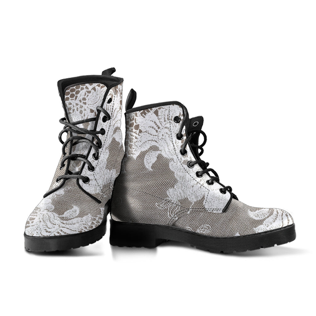 Combat Boots - White Lace Print #107 | Women’s Boots Custom