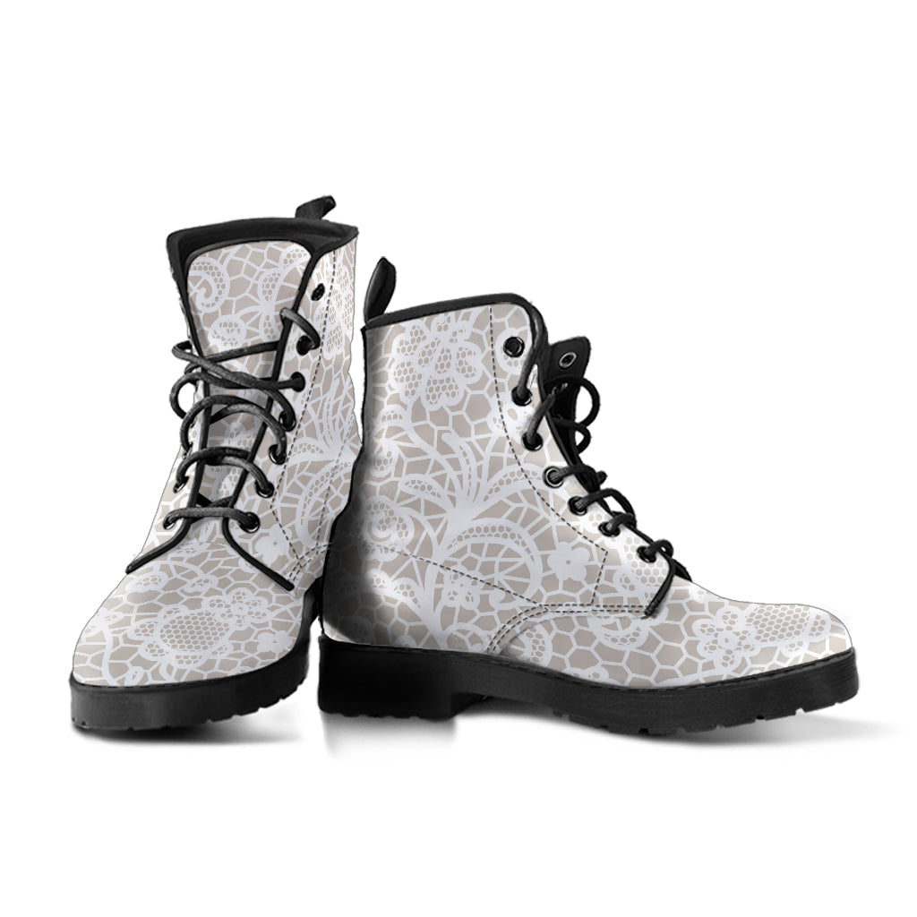 Combat Boots - White Lace Print #110 | Women’s Boots Custom