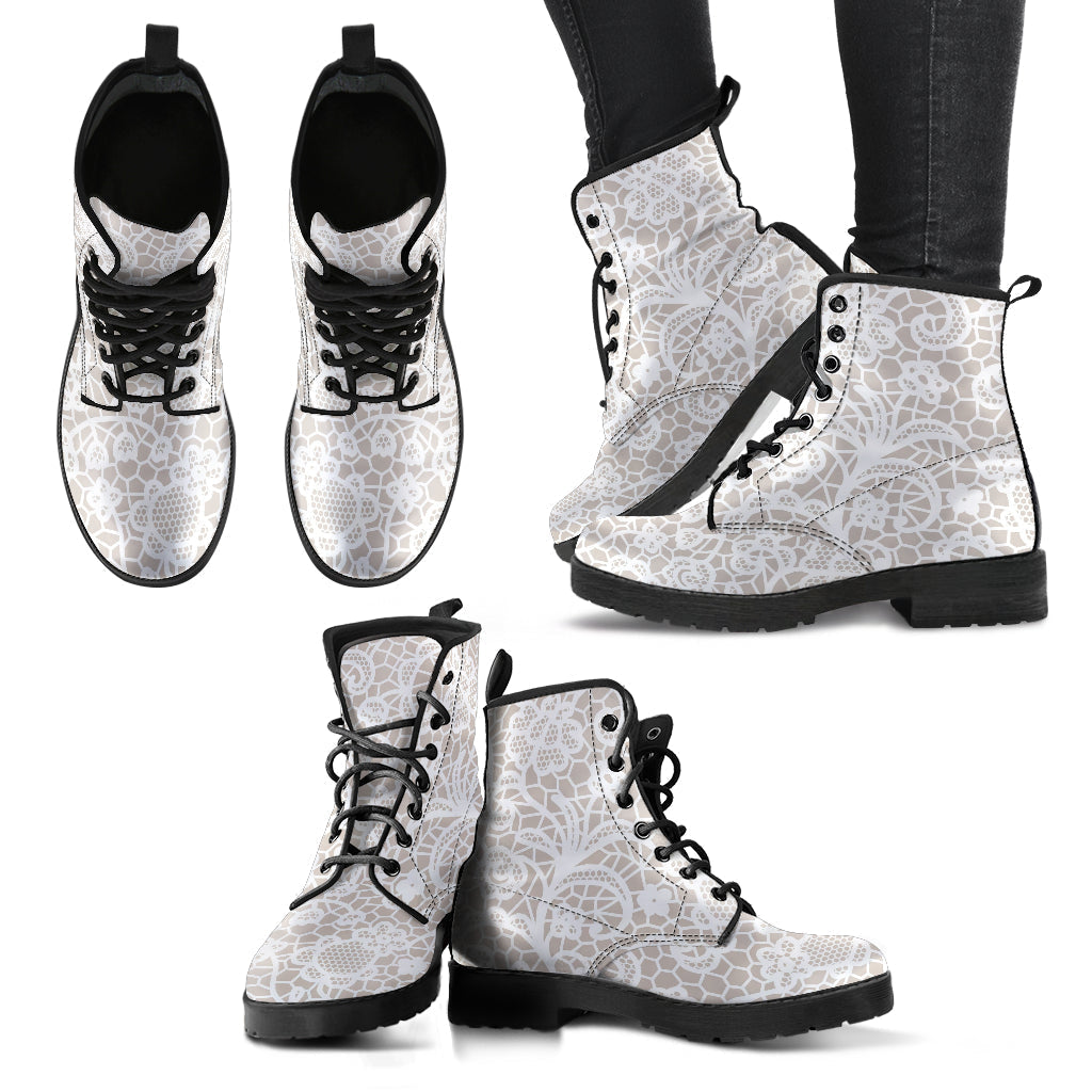 Combat Boots - White Lace Print #110 | Women’s Boots Custom