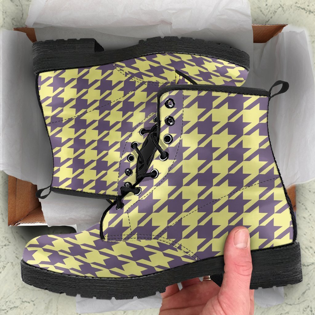 Combat Boots - Yellow Houndstooth | Boho Shoes Handmade Lace