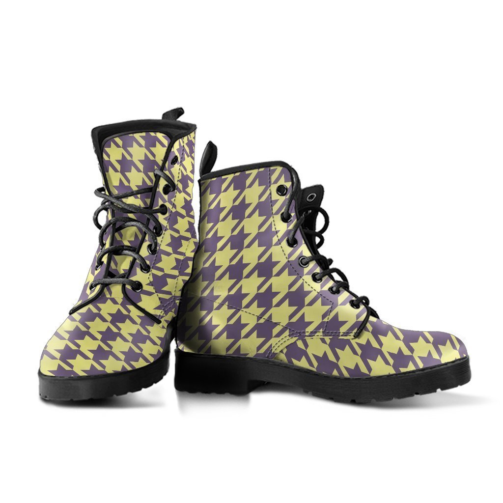 Combat Boots - Yellow Houndstooth | Boho Shoes Handmade Lace