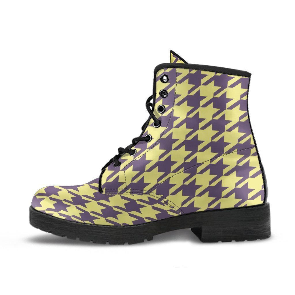 Combat Boots - Yellow Houndstooth | Boho Shoes Handmade Lace