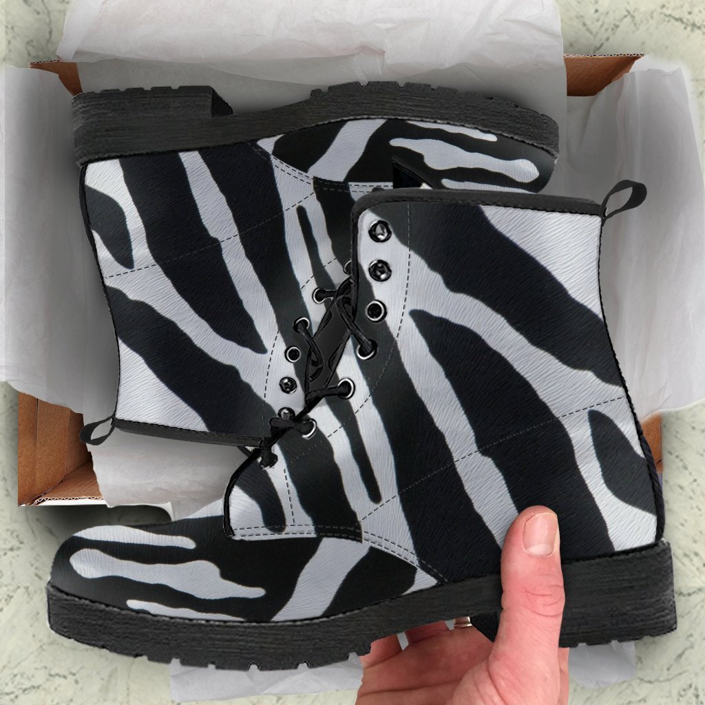 Combat Boots - Zebra Print | Boho Shoes Handmade Lace Up 