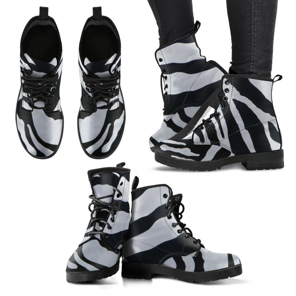 Combat Boots - Zebra Print | Boho Shoes Handmade Lace Up 