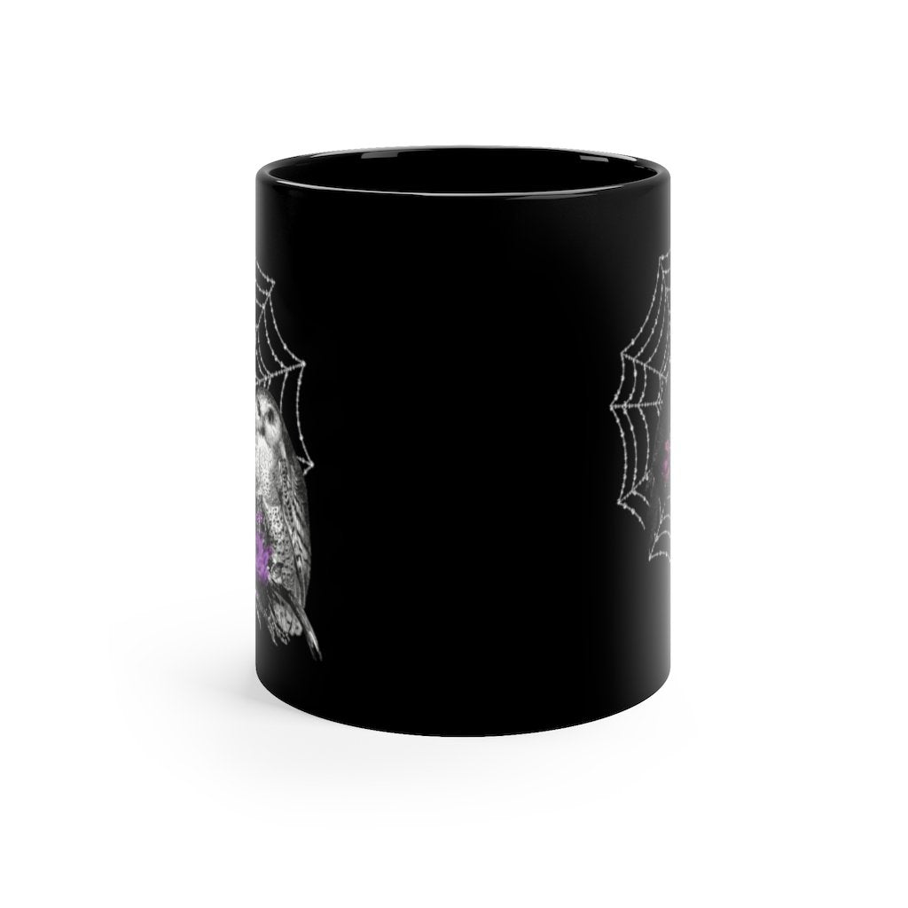 Custom Mug 11oz - Goth Mug Raven and Owl with Spiderweb Dark