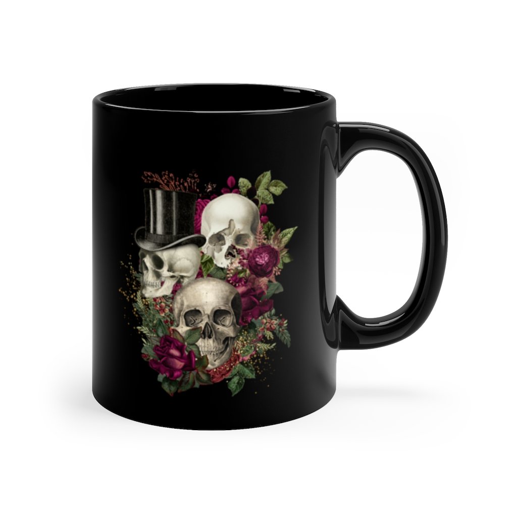 Custom Mug 11oz - Goth Mugs 101 Skulls and Roses Dark Gothic