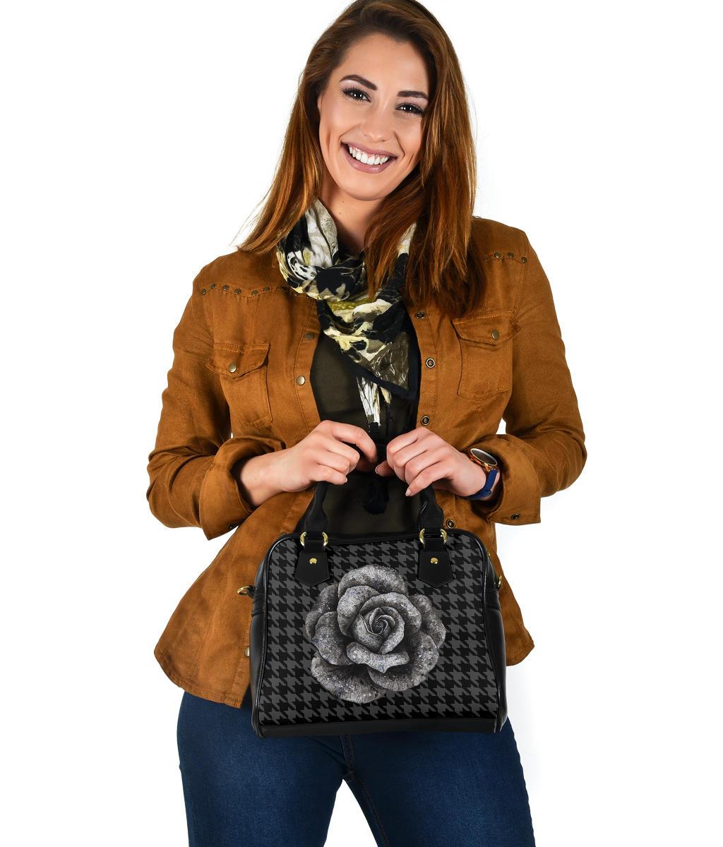 Custom Shoulder Bag - Classic Rose Houndstooth | Custom Bag
