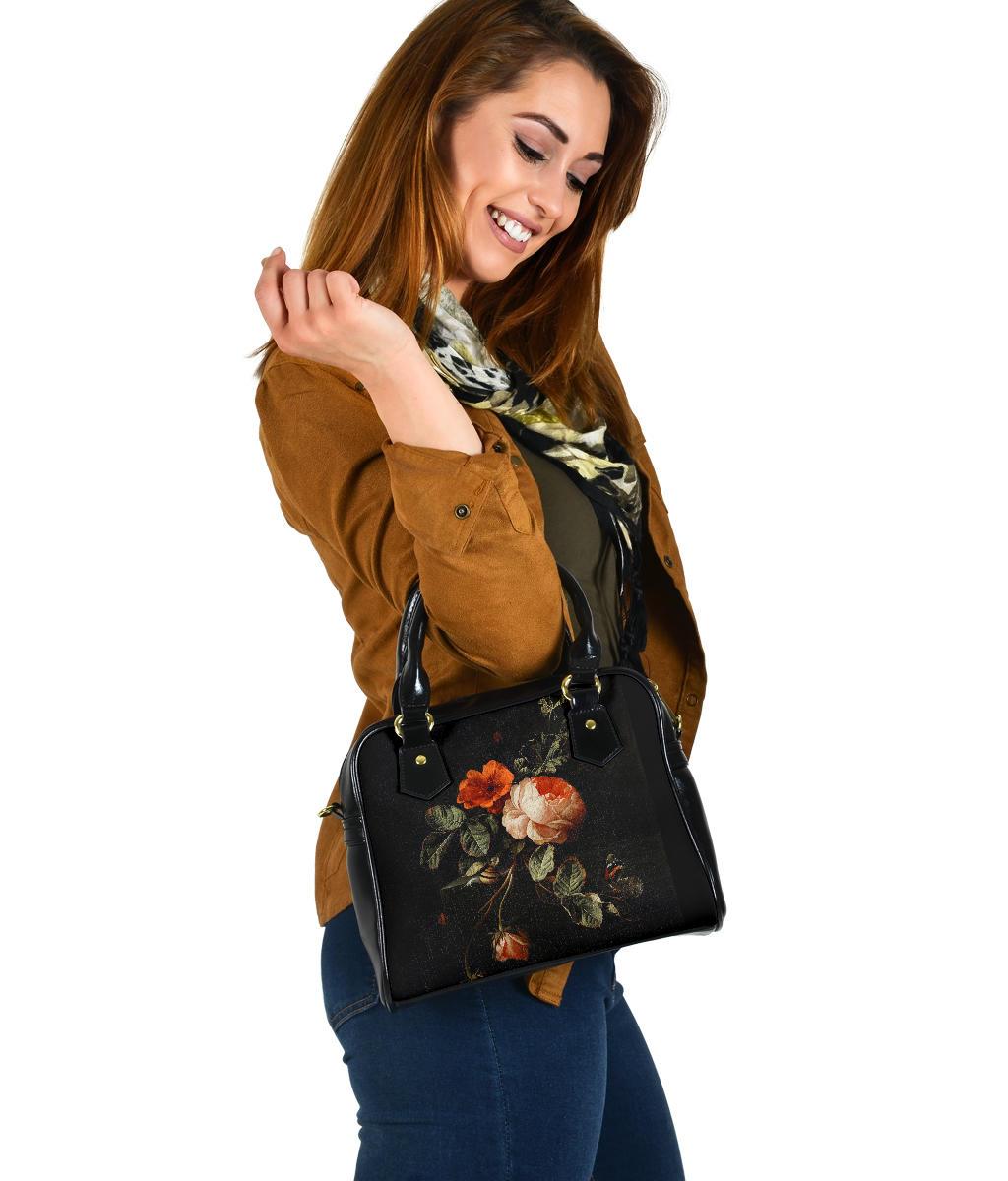 Custom Shoulder Bag - Distressed Vintage Flower Art