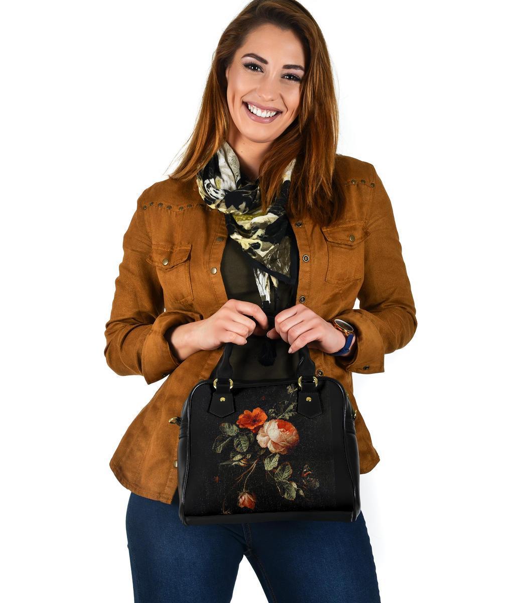 Custom Shoulder Bag - Distressed Vintage Flower Art