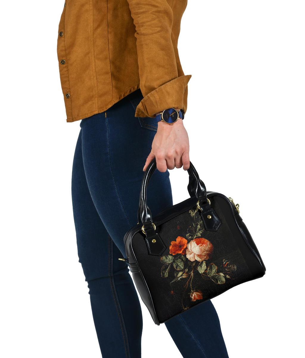 Custom Shoulder Bag - Distressed Vintage Flower Art