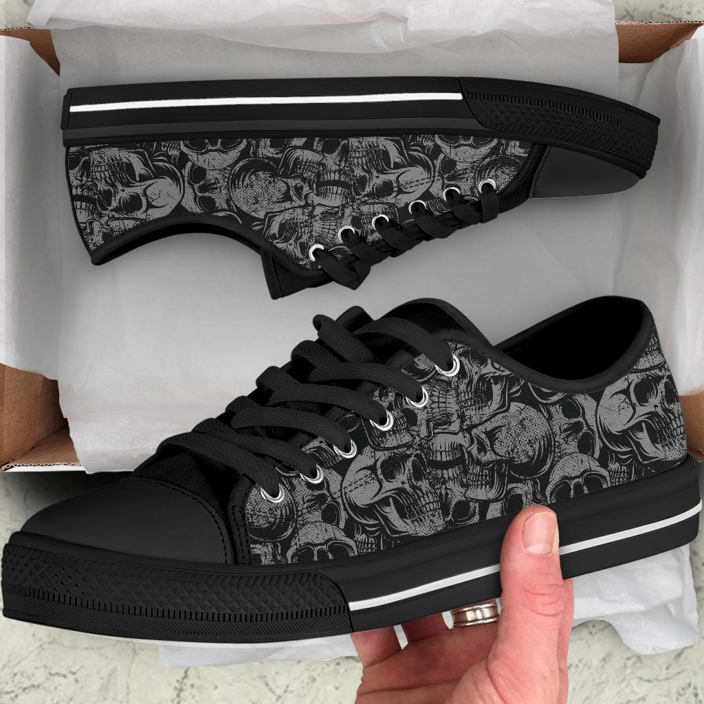 Custom Sneakers-Gray Skulls Goth Shoes | ACES INFINITY