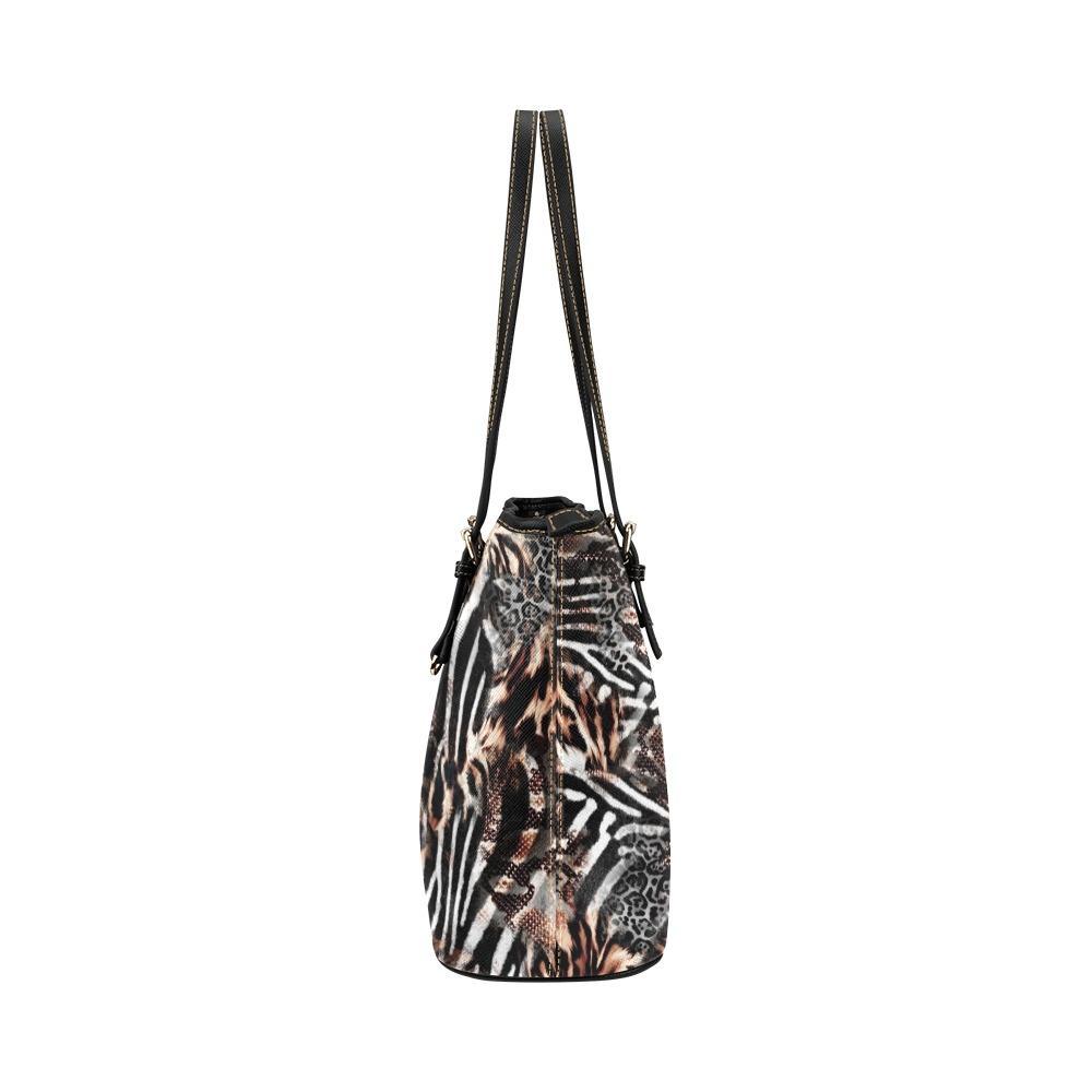 Custom Vegan Leather Tote Bag-Distressed Animal Print 102