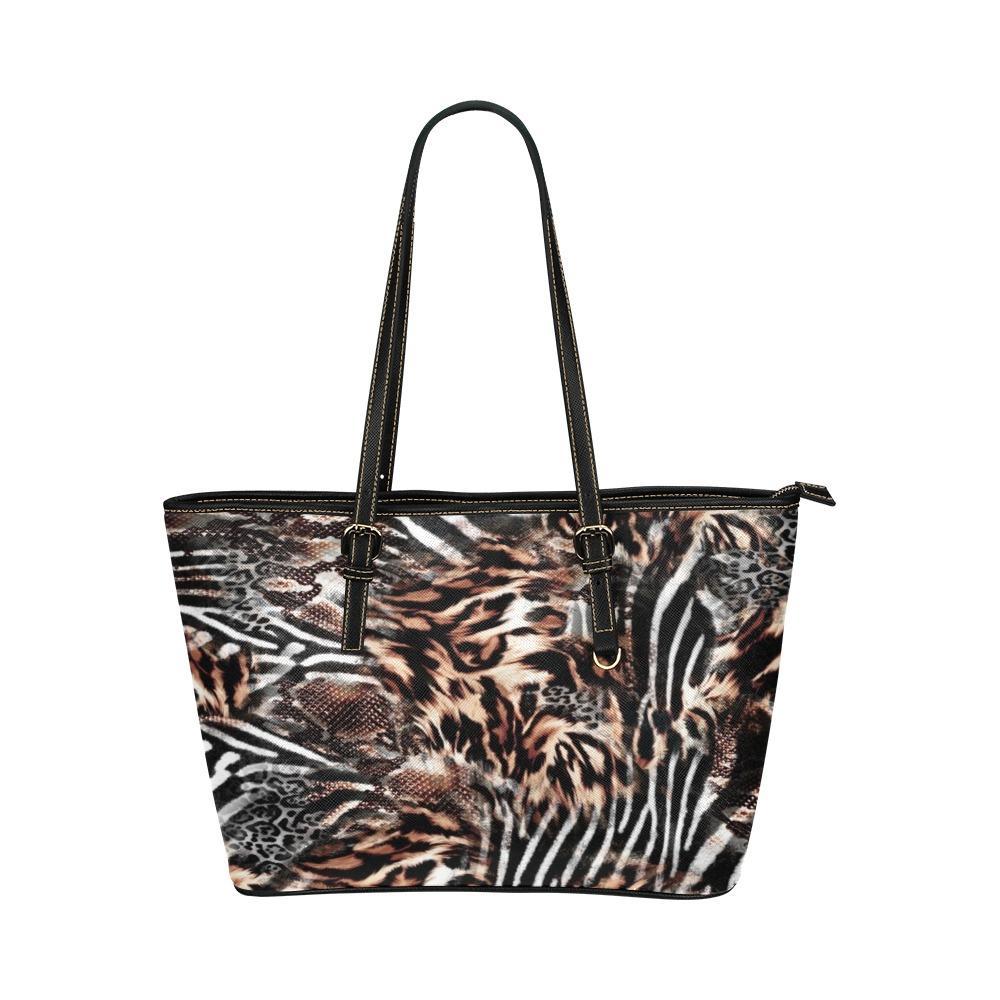 Custom Vegan Leather Tote Bag-Distressed Animal Print 102