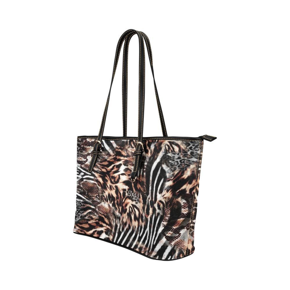 Custom Vegan Leather Tote Bag-Distressed Animal Print 102