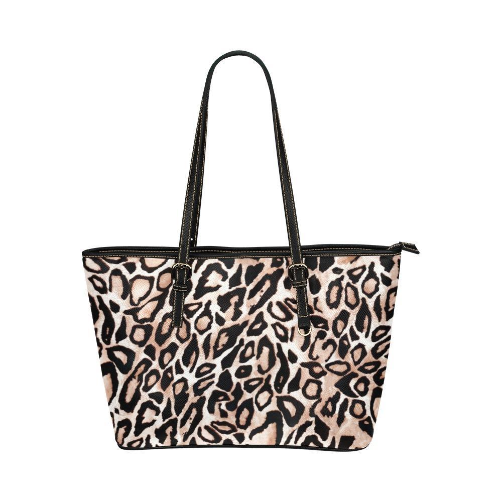 Custom Vegan Leather Tote Bag-Distressed Leopard Print 101