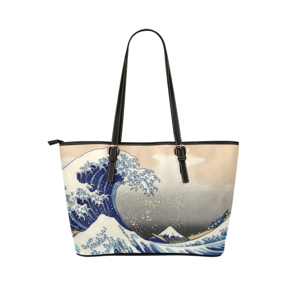 Custom Vegan Leather Tote Bag-Vintage Art Katsushika