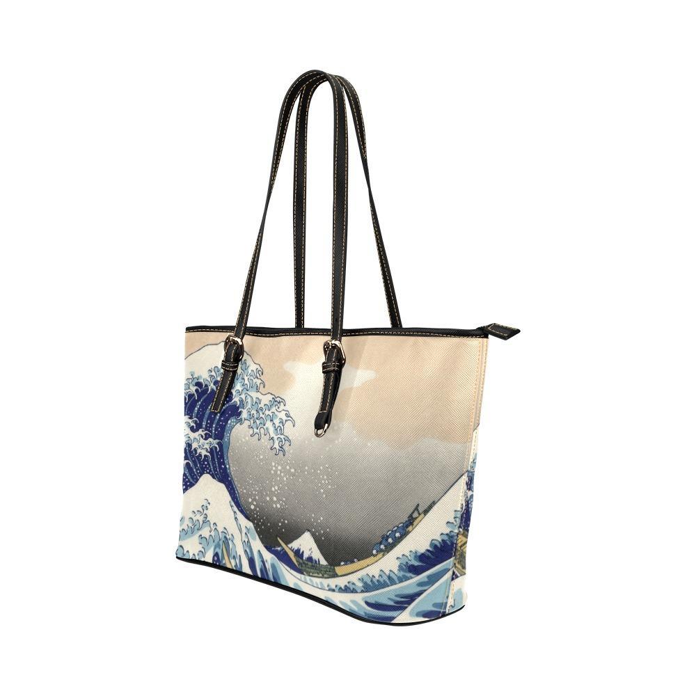 Custom Vegan Leather Tote Bag-Vintage Art Katsushika